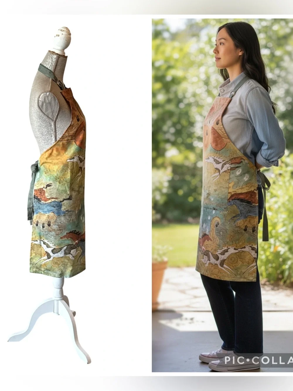 Kay Dee Designs Running Horses Bib Apron Green Multi Size OS NWOT